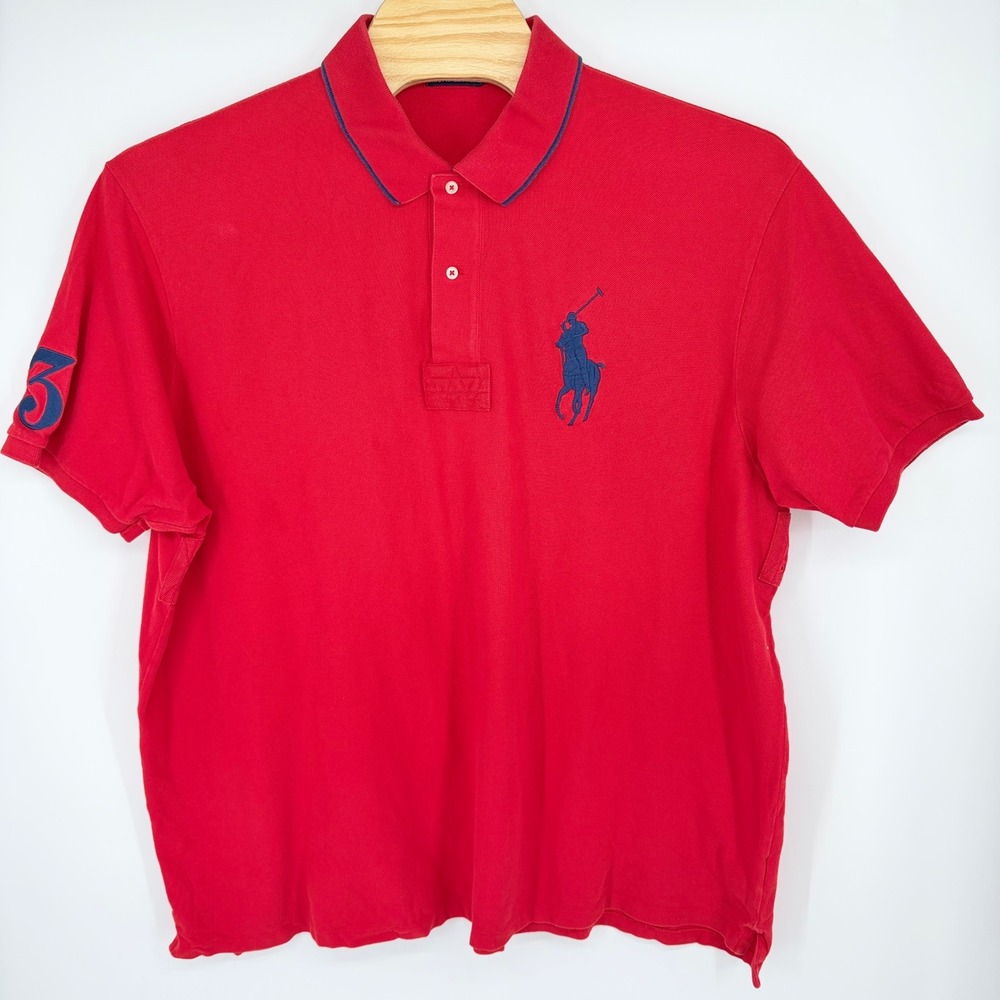 Polo Ralph Lauren Big Pony S/S Rugby Polo Shirt 4XB Red Blue Cotton Preppy READ